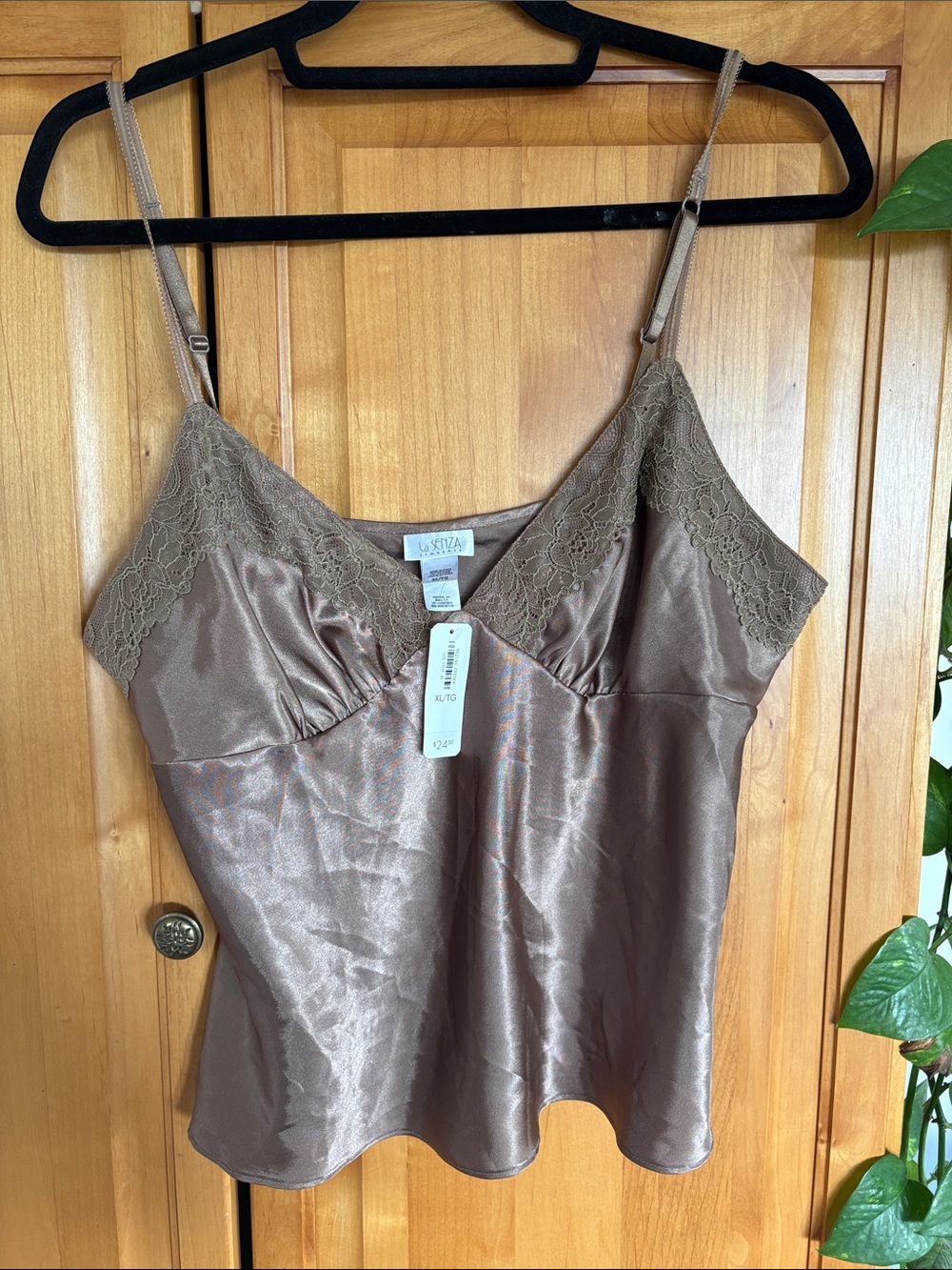 🦋La SENZA🦋Satin Lace Trim Chemise Top in Bronze-NWT
